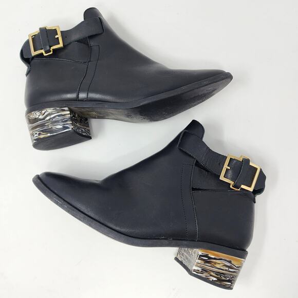 Miista Ankle Bootie Women 10 Clarissa Marbled Acrylic Heel Black Leather Buckle - Picture 8 of 13